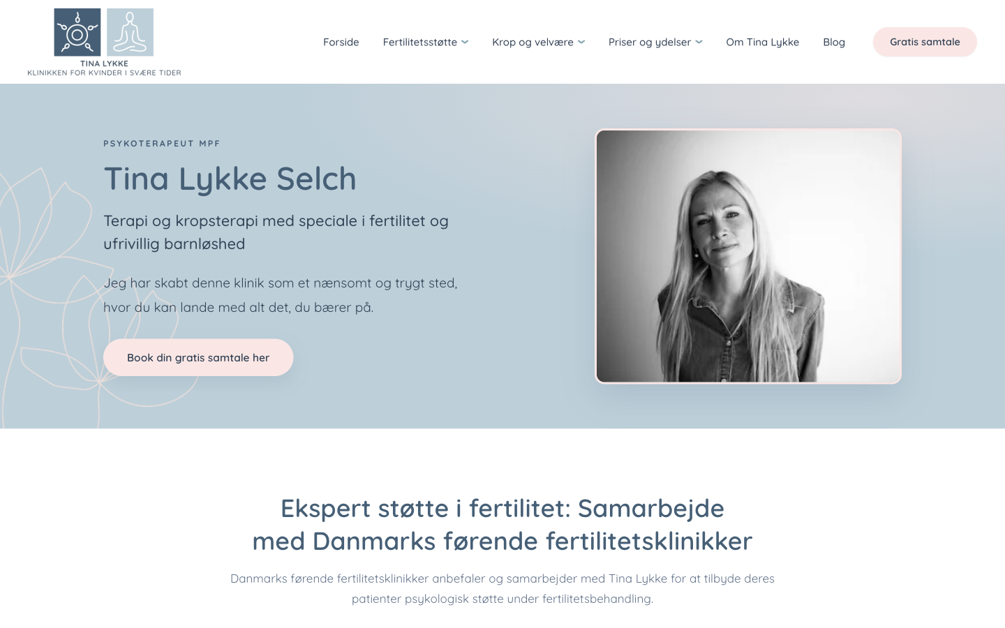 Tina Lykke psychotherapy clinic website homepage